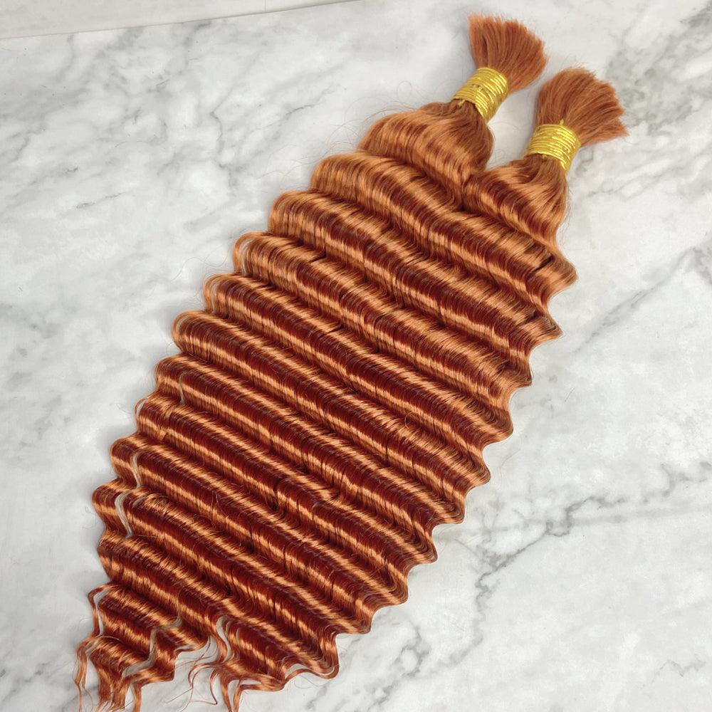 JYZ 350# Ginger Deep Wave Human Hair Bulk No Weft For Braiding