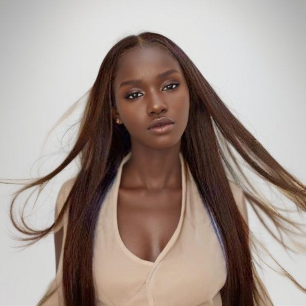 JYZ 4# Brown Straight Lace Front Human Hair Wigs