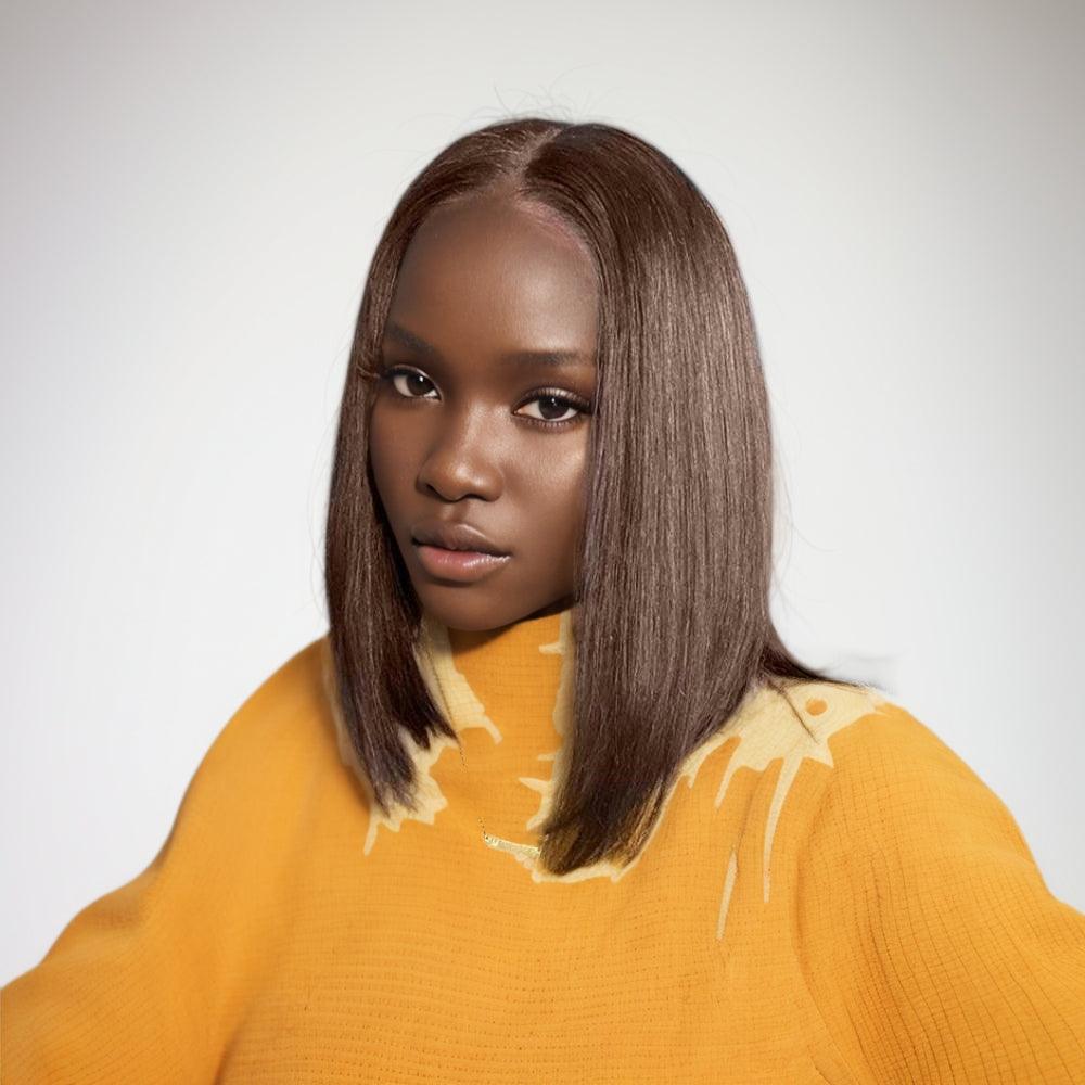 JYZ 4# Chocolate Brown Deep Wave Transparent Lace Frontal Wigs