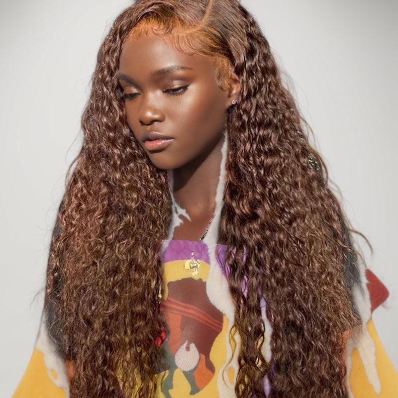 JYZ 4# Deep Wave Brazilian Human Hair Transparent Lace Frontal Wigs