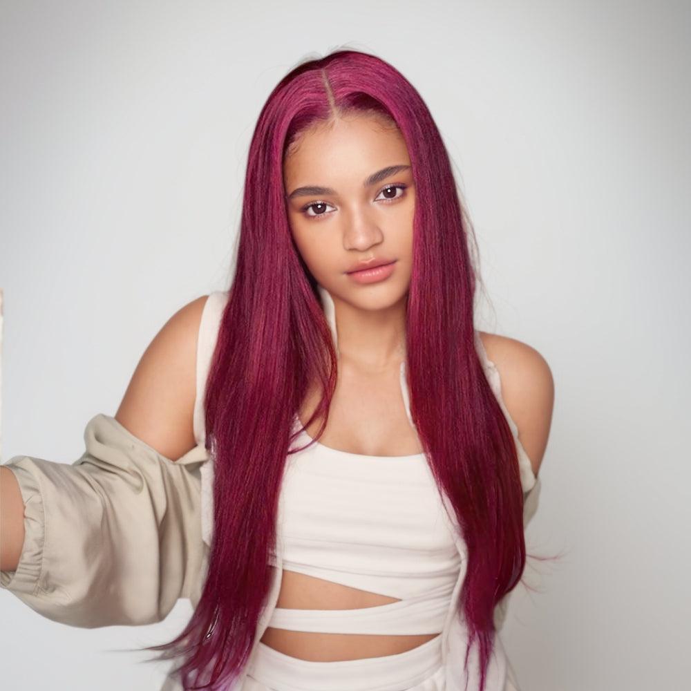 JYZ 99J Burgundy Straight Hair 13x4 Lace Front Wigs Human Hair 180% Density