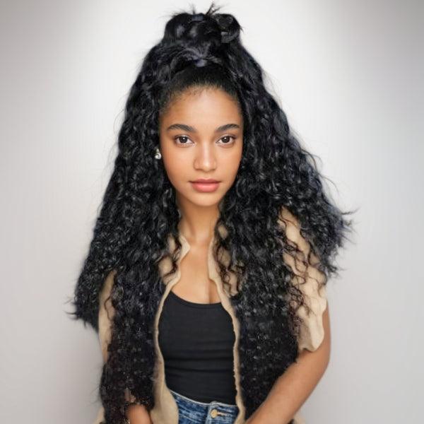 JYZ Bouncy Curly 4X4 HD Transparent Lace Closure Human Hair Wigs for Black Women
