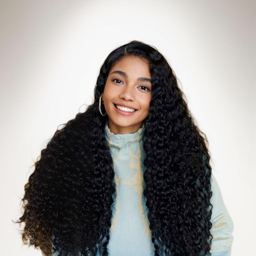 JYZ Brazilian Deep Wave Bundles 3 Pcs/Pack with Transparent Lace Frontal