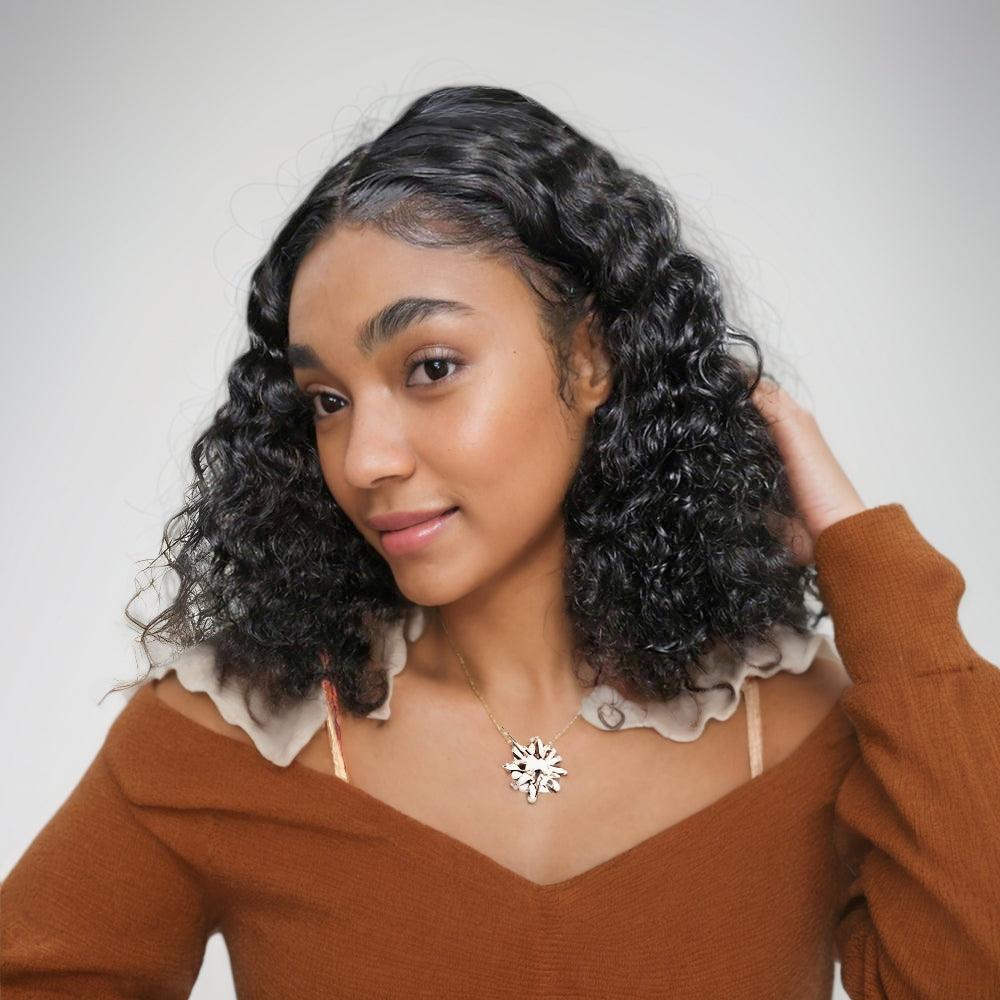 JYZ Brazilian Short Curly Bob Lace Front Human Hair Wigs Middle Part