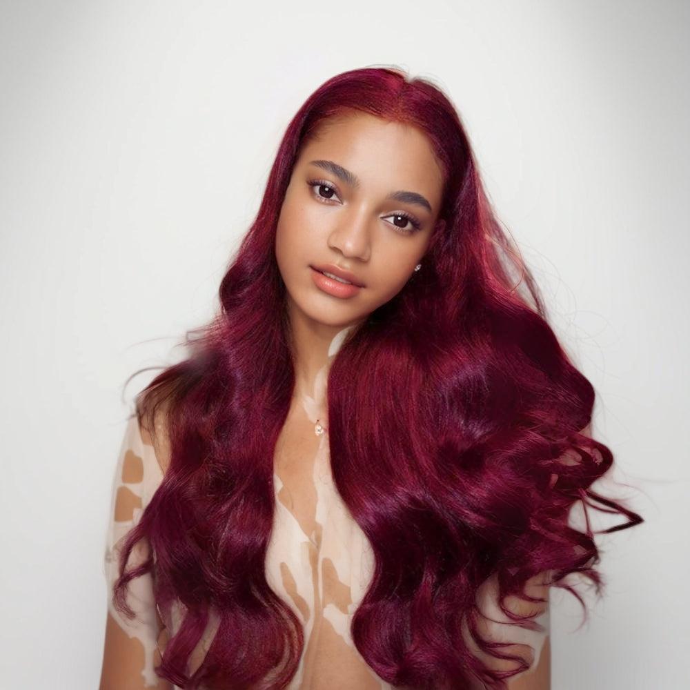 JYZ Burgundy# 13x4 Lace Frontal Wigs Body Wave Human Hair Closure Wigs
