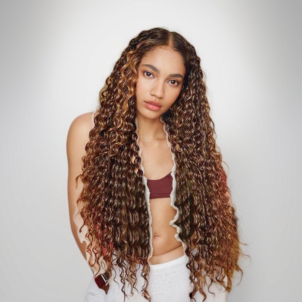 JYZ Deep Wave Highlight 4#/27# Lace Front Human Hair Wigs