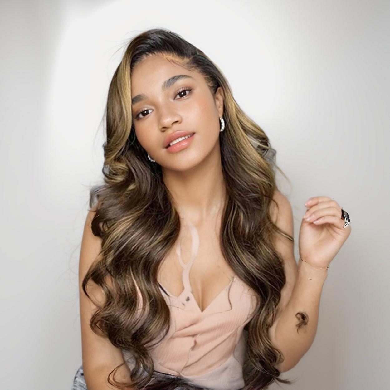 JYZ Highlight 4#/27# Body Wave Human Lace Front Wigs Side Part