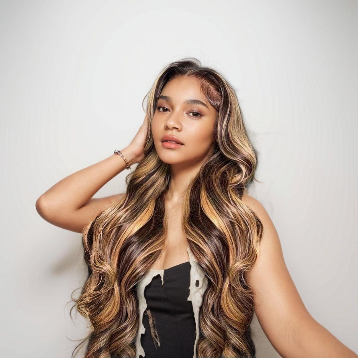 JYZ Highlight 4#/27# Body Wave Ombre Lace Front Human Hair Wigs