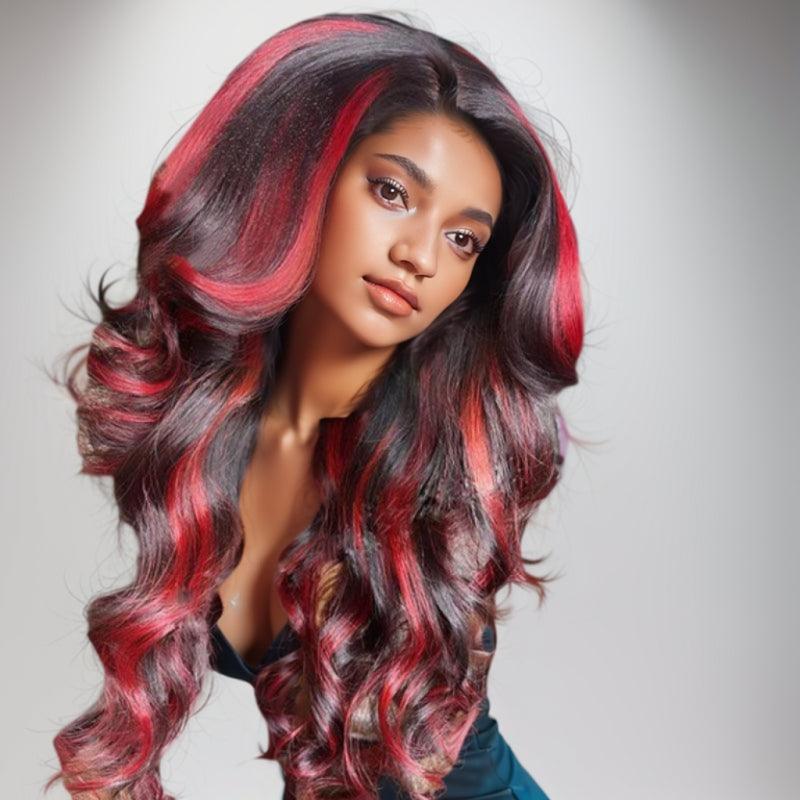 JYZ Highlights Red Body Wave Lace Frontal Human Hair Wigs Wholesale