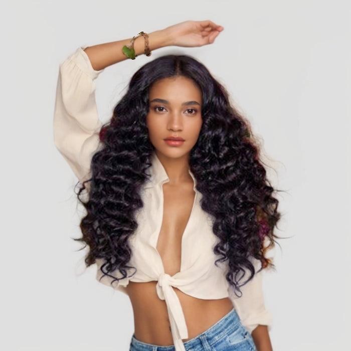 JYZ Loose Deep Wave Brazilian Human Hair Transparent HD Lace Frontal Wigs