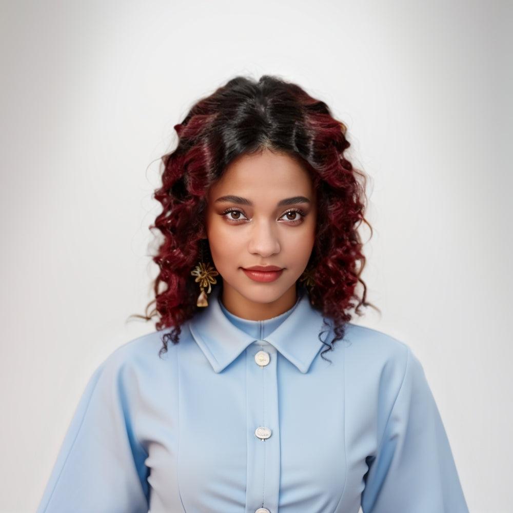 JYZ Loose Wave Ombre 1B/Burg# Lace Frontal Human Hair Wigs