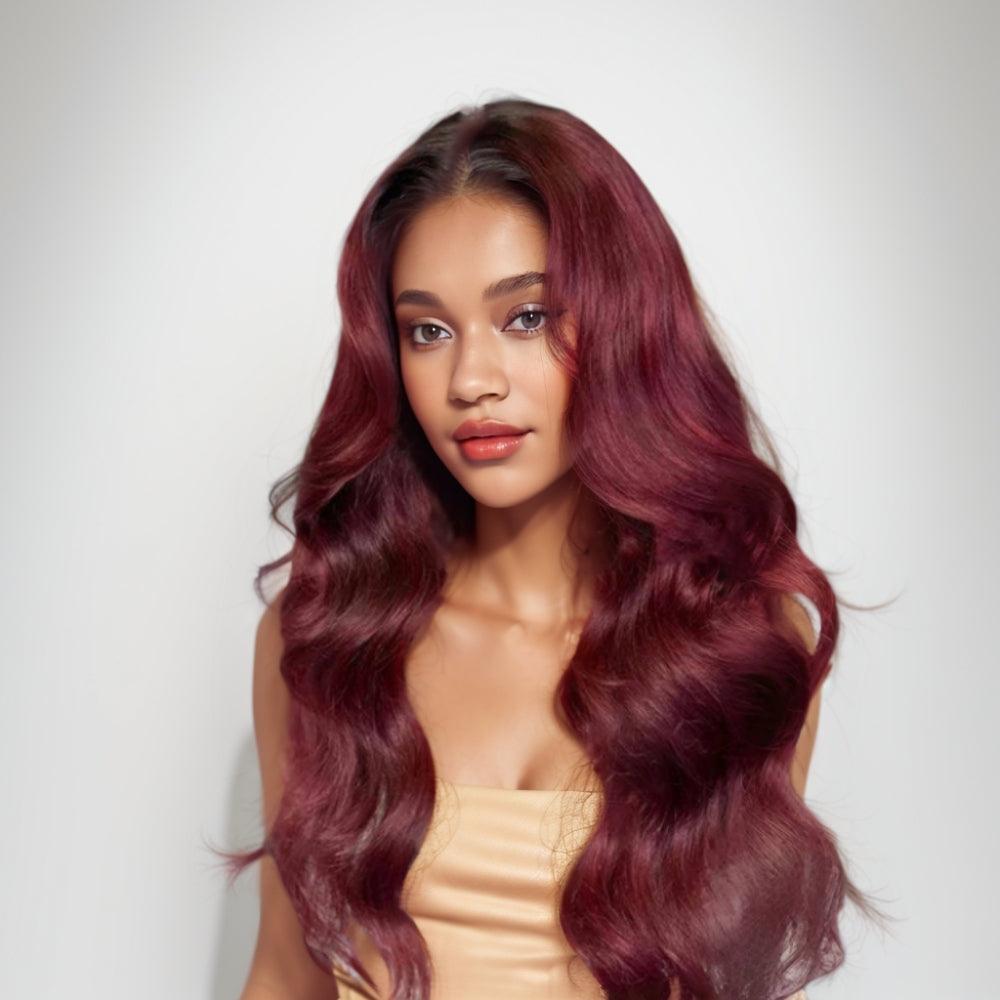 JYZ Ombre 1b/99j Body Wave Human Hair Lace Front Wigs Natural Hairline