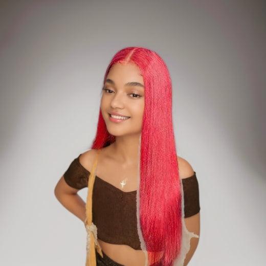 JYZ Red Straight Lace Frontal Closure Human Hair Wigs