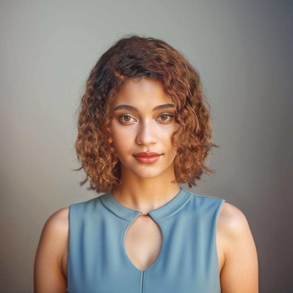 JYZ Ombre 1B/30# Indian Hair Bob Curly Lace Front Human Hair Wigs Side Part