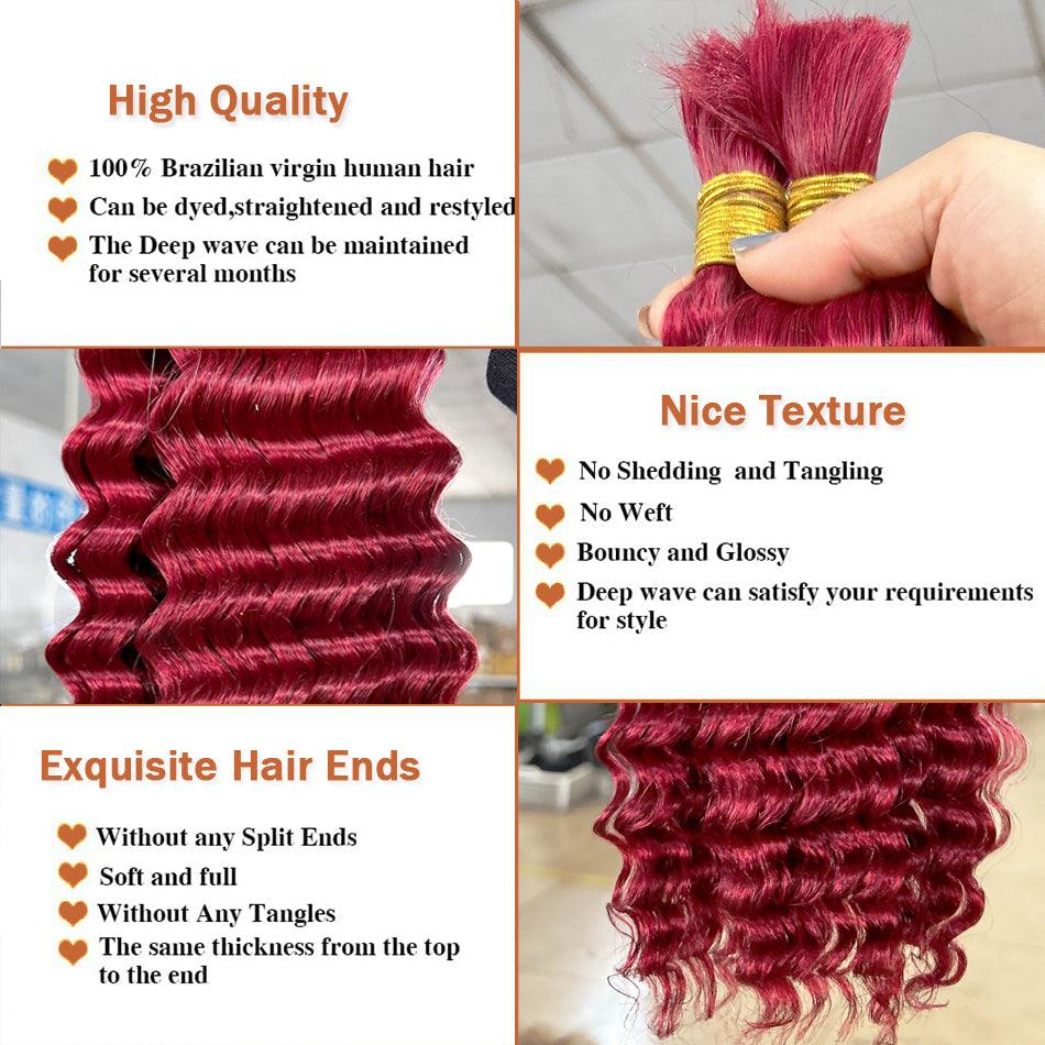 JYZ Burgundy Bulk Human Hair For Braiding Deep Wave - JYZ HAIR