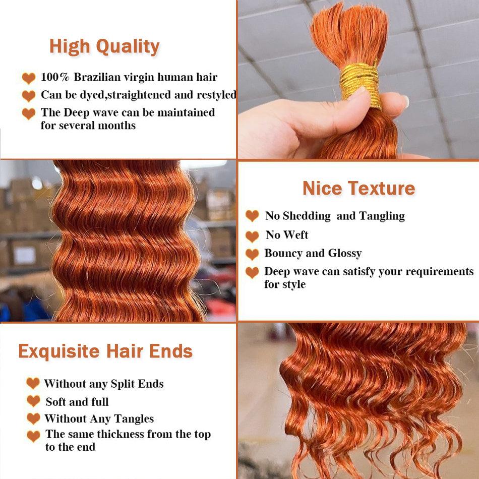 JYZ 350# Ginger Deep Wave Human Hair Bulk No Weft For Braiding - JYZ HAIR