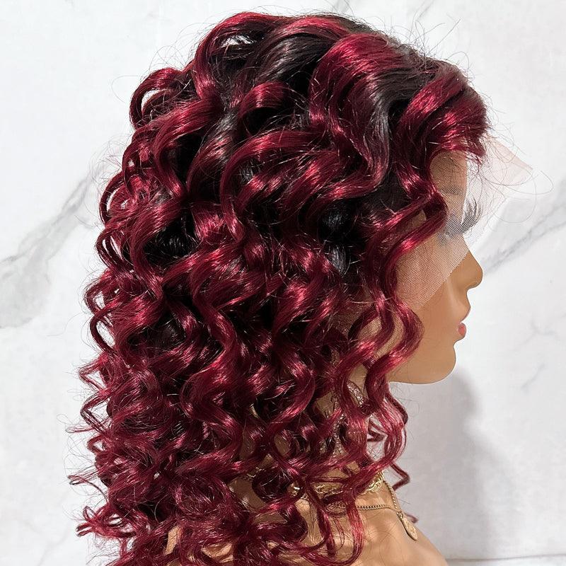 JYZ Loose Wave Ombre 1B/Burg# Lace Frontal Human Hair Wigs - JYZ HAIR