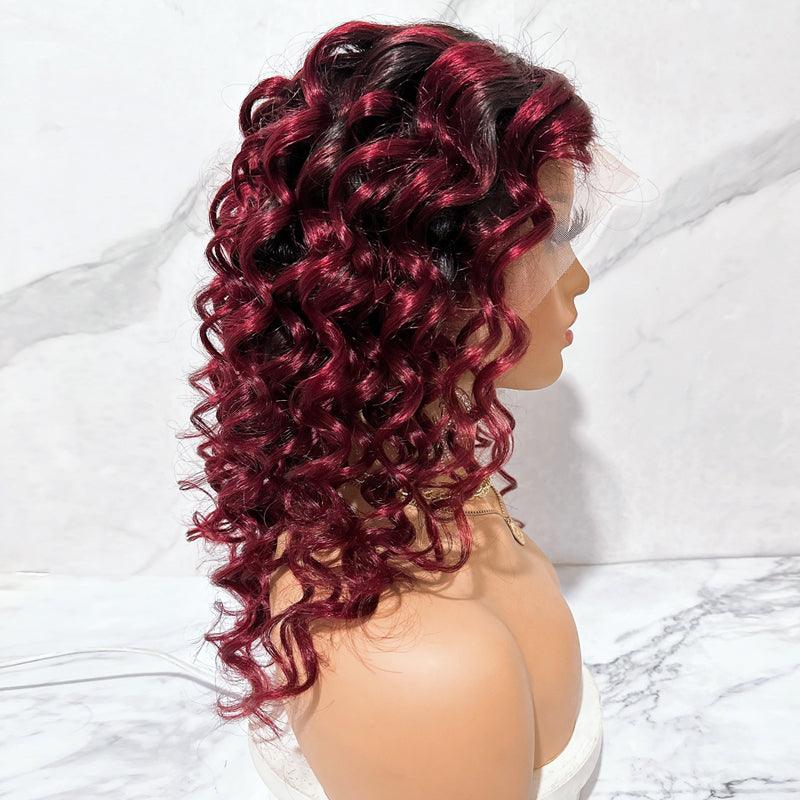 JYZ Loose Wave Ombre 1B/Burg# Lace Frontal Human Hair Wigs - JYZ HAIR