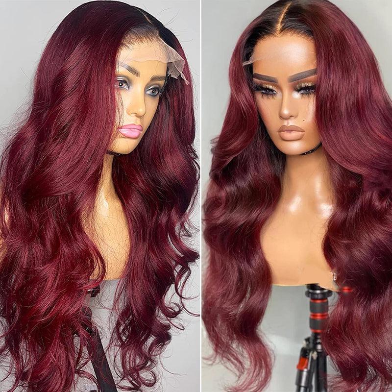 JYZ Ombre 1b/99j Body Wave Human Hair Lace Front Wigs Natural Hairline