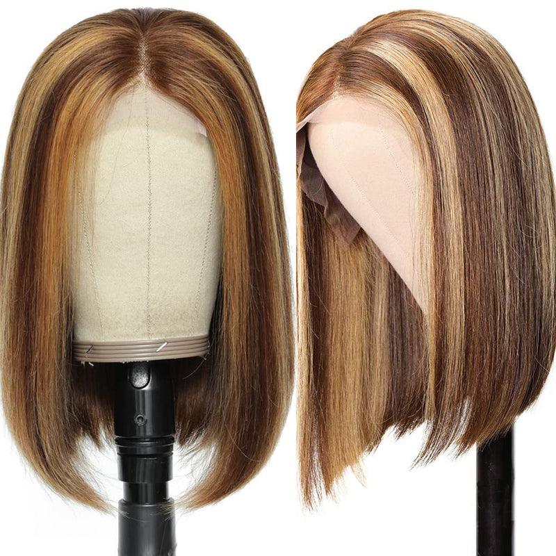 JYZ Highlight 4#/27# Bob Straight Human Hair Lace Wigs