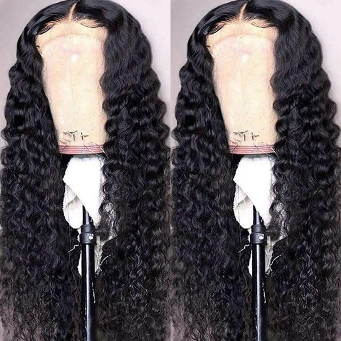 JYZ Deep Wave 13x4 Transparent HD Lace Frontal Human Hair Wigs Pre Plucked