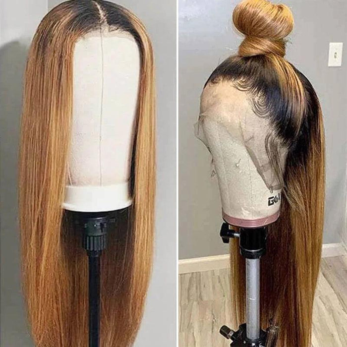 JYZ Ombre 1B/27# Dark Root Straight Human Hair Lace Frontal Wigs