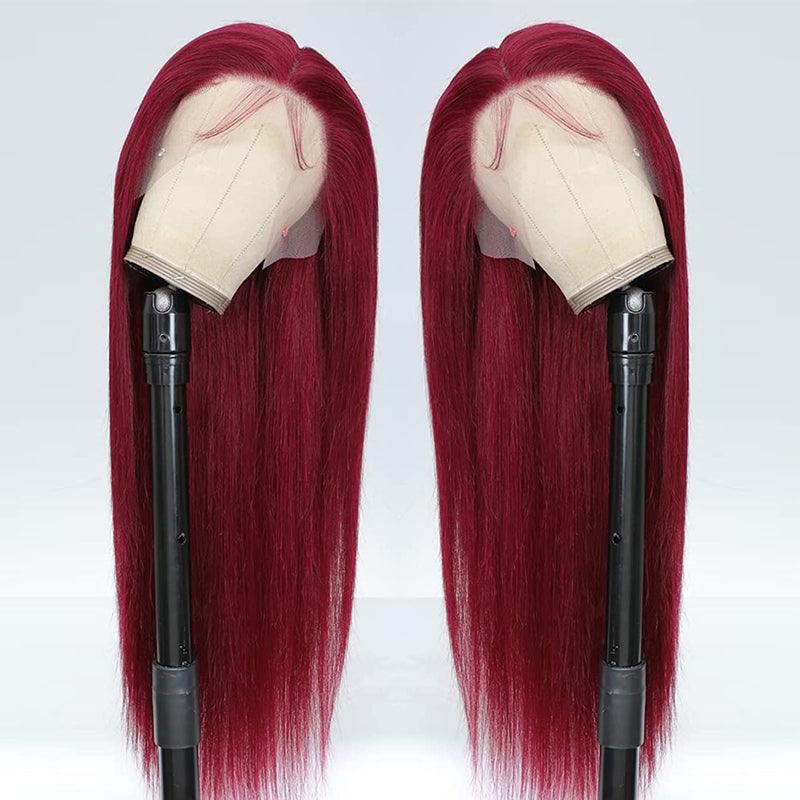 JYZ 99J Burgundy Straight Hair 13x4 Lace Front Wigs Human Hair 180% Density