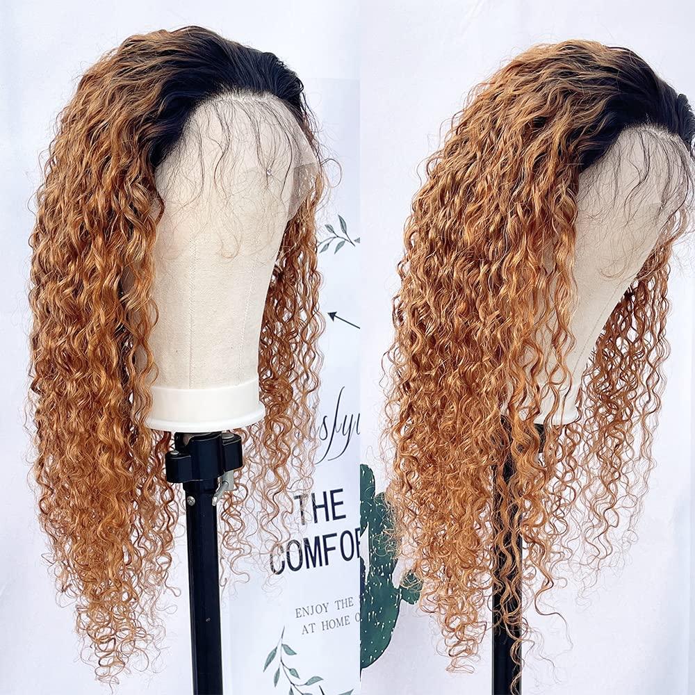 JYZ Ombre Curly 1B/27# Lace Frontal Wigs Pre Plucked
