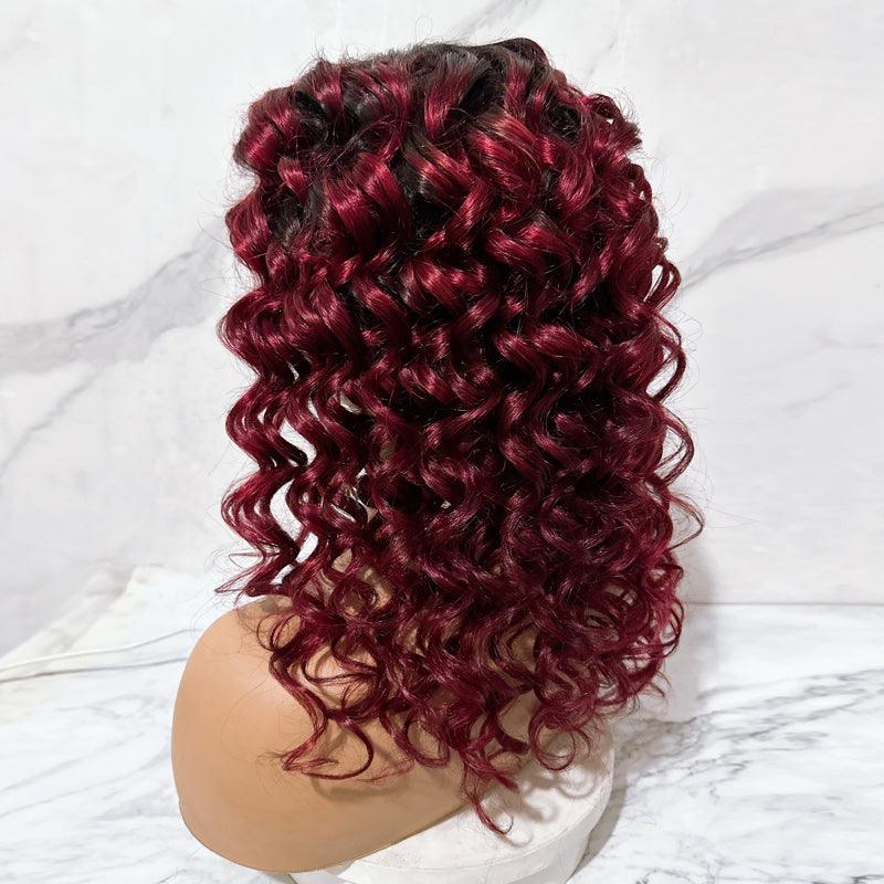 JYZ Loose Wave Ombre 1B/Burg# Lace Frontal Human Hair Wigs - JYZ HAIR