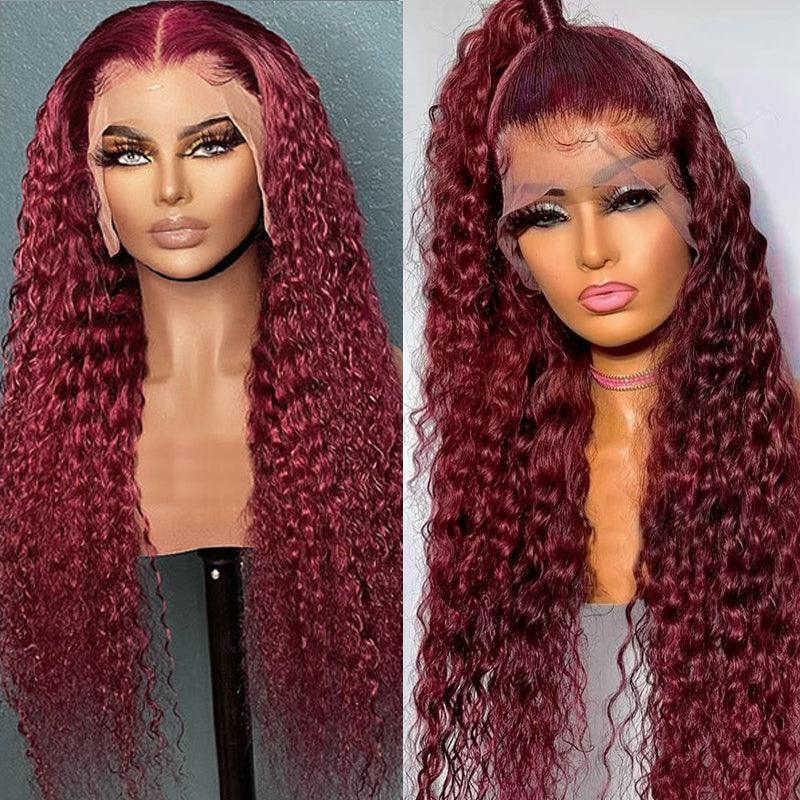 JYZ Burgundy# Deep Wave 100% Human Hair Lace Front Wigs - JYZ HAIR