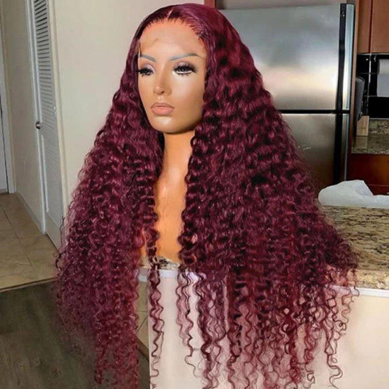 JYZ Burgundy# Deep Wave 100% Human Hair Lace Front Wigs - JYZ HAIR