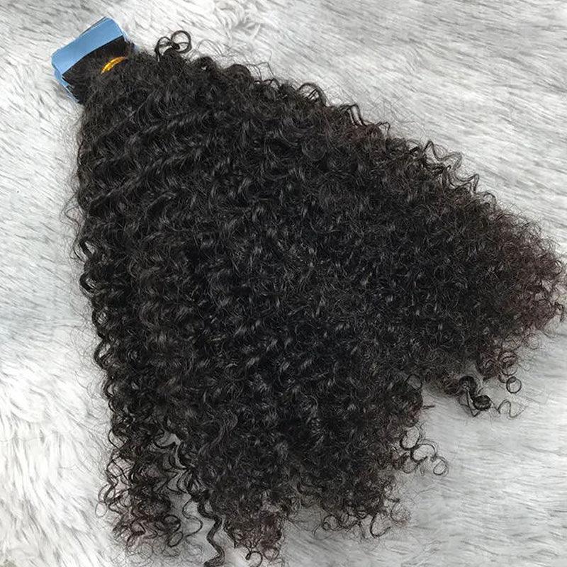 JYZ Kinky Hair Tape In Hair Extensions Cuticle Aligned Remy Afro Kinky Curly Human Hair Tape Hair Extension for Black Women 2.5g/piece