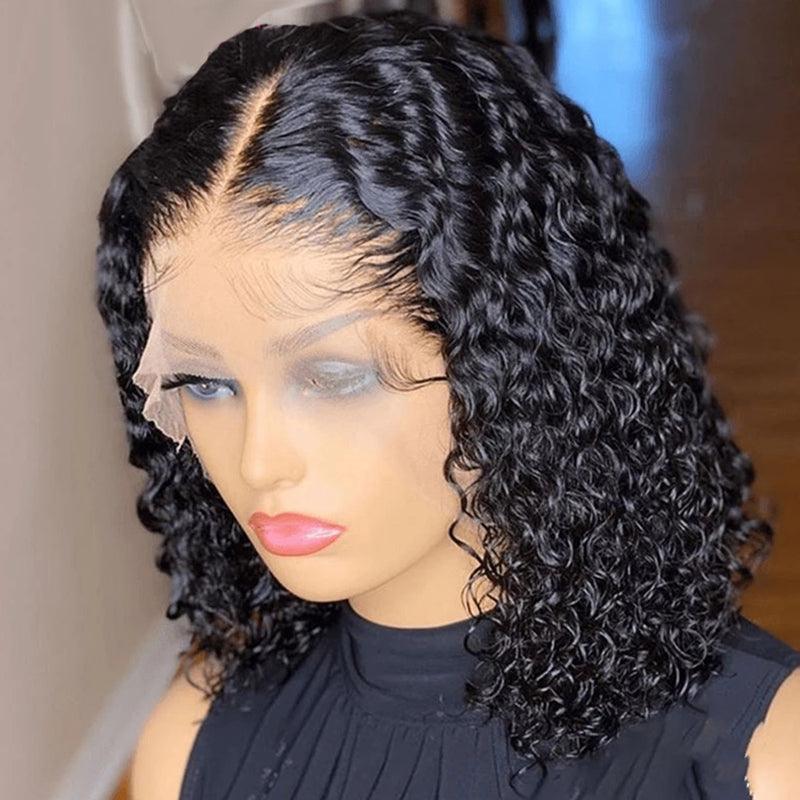 JYZ Brazilian Short Curly Bob Lace Front Human Hair Wigs Middle Part