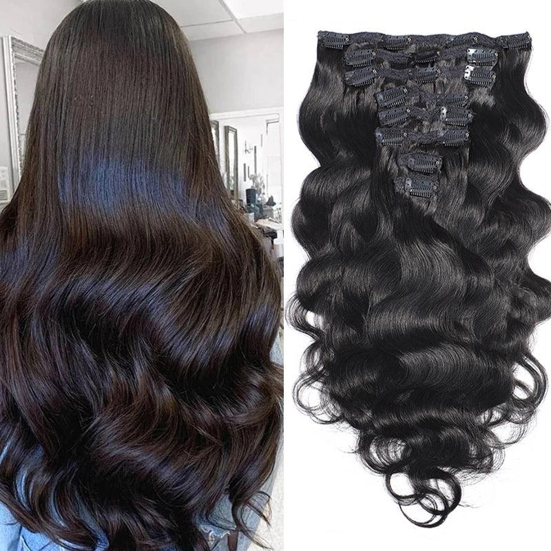 JYZ Body Wave Clip in Hair Extensions for Black Women Body Wave Human Hair Clip in Hair Extensions Natural Black Color Brazilian Virgin Hair - JYZ HAIR