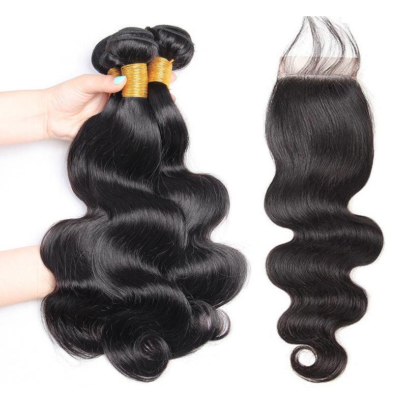 JYZ Brazilian Body Wave 3 Bundles/Pack with Swiss Transparent Lace Closure - JYZ HAIR