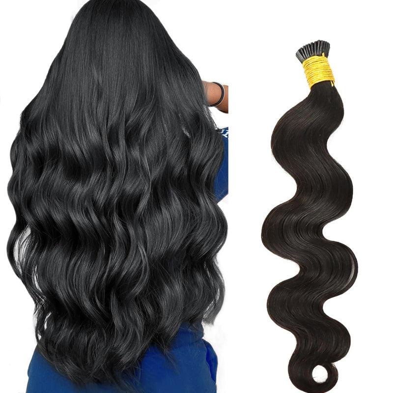 JYZ Human Hair I Tip Extensions Color #1 Jet Black I tip Keratin Extension Body Wave Stick Tip Keratin Fusion Hair 1g/Strand - JYZ HAIR