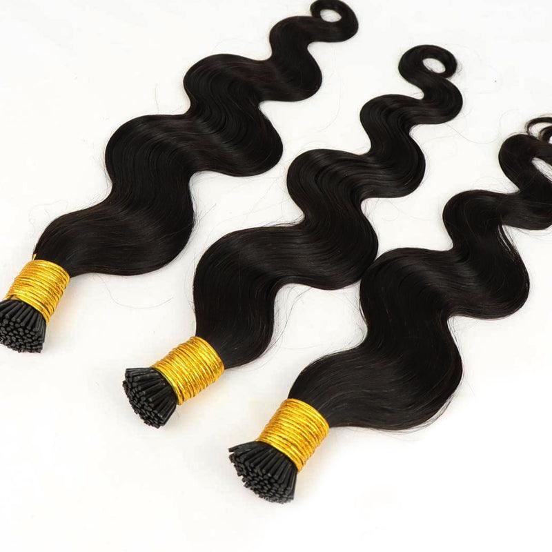 JYZ Human Hair I Tip Extensions Color #1 Jet Black I tip Keratin Extension Body Wave Stick Tip Keratin Fusion Hair 1g/Strand - JYZ HAIR
