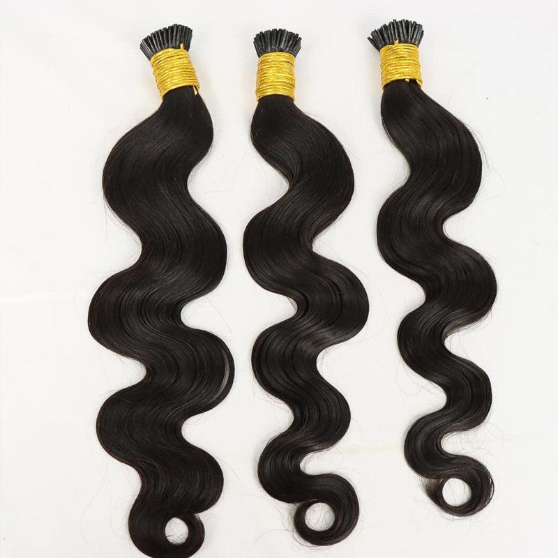 JYZ Human Hair I Tip Extensions Color #1 Jet Black I tip Keratin Extension Body Wave Stick Tip Keratin Fusion Hair 1g/Strand - JYZ HAIR