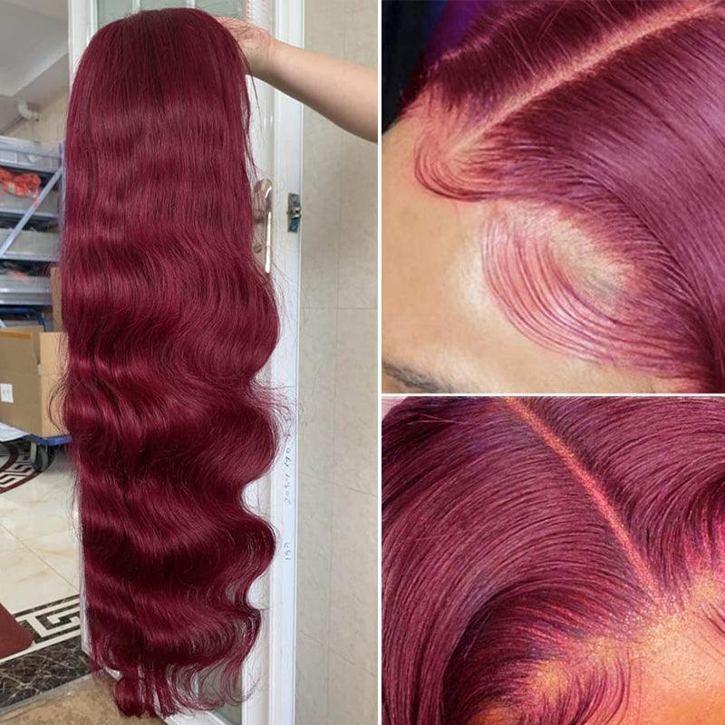 JYZ Burgundy# 13x4 Lace Frontal Wigs Body Wave Human Hair Closure Wigs