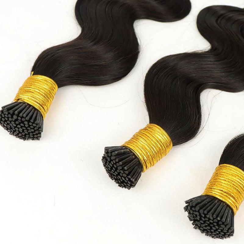 JYZ Human Hair I Tip Extensions Color #1 Jet Black I tip Keratin Extension Body Wave Stick Tip Keratin Fusion Hair 1g/Strand - JYZ HAIR