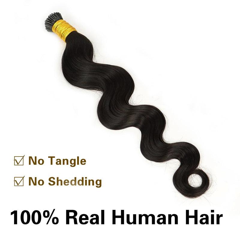 JYZ Human Hair I Tip Extensions Color #1 Jet Black I tip Keratin Extension Body Wave Stick Tip Keratin Fusion Hair 1g/Strand - JYZ HAIR