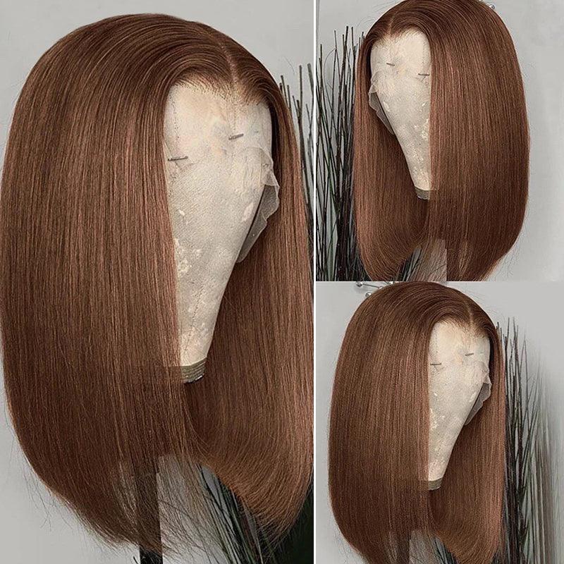 JYZ 4# Chocolate Brown Deep Wave Transparent Lace Frontal Wigs