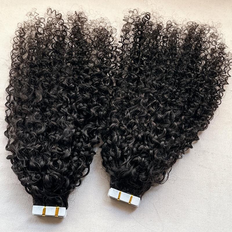 JYZ Tape in Hair Extensions Curly Human Hair Tape in Curly Extensions Double Sided Tape in Natural Curly Hair Extensions 100g 40 pcs - JYZ HAIR