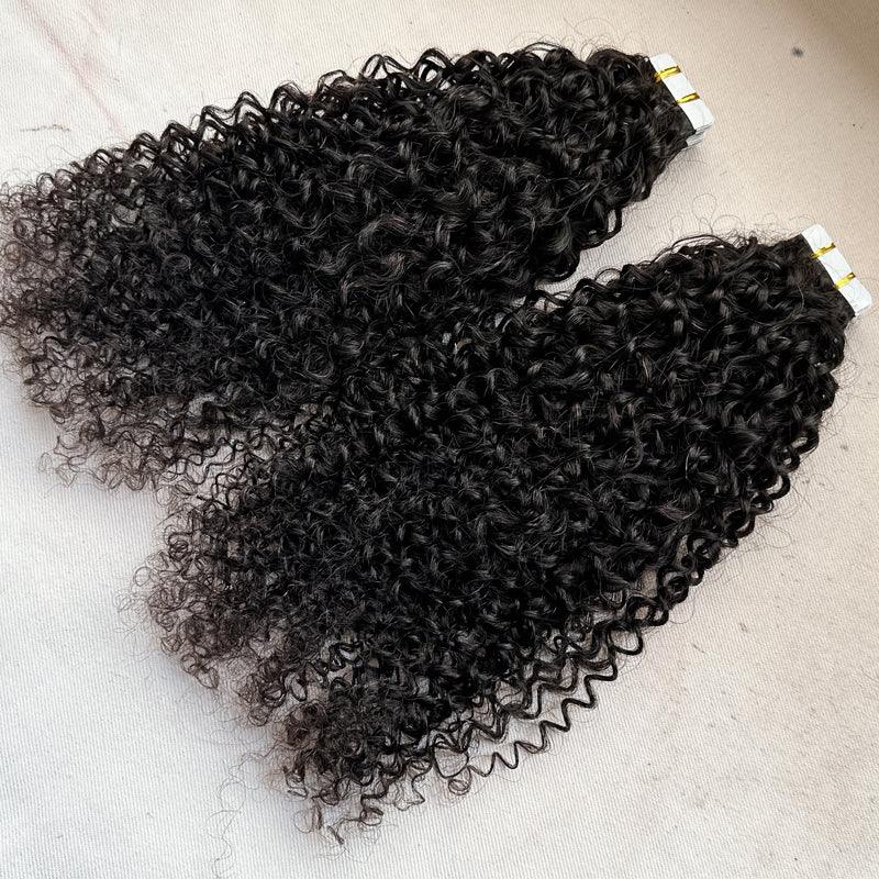 JYZ Tape in Hair Extensions Curly Human Hair Tape in Curly Extensions Double Sided Tape in Natural Curly Hair Extensions 100g 40 pcs - JYZ HAIR