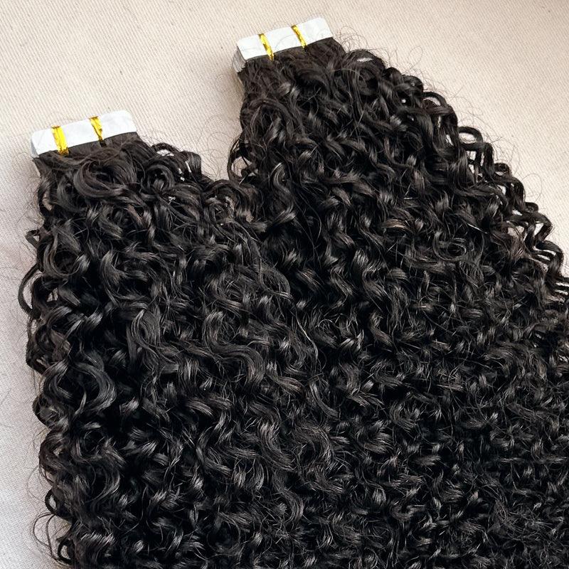 JYZ Tape in Hair Extensions Curly Human Hair Tape in Curly Extensions Double Sided Tape in Natural Curly Hair Extensions 100g 40 pcs - JYZ HAIR