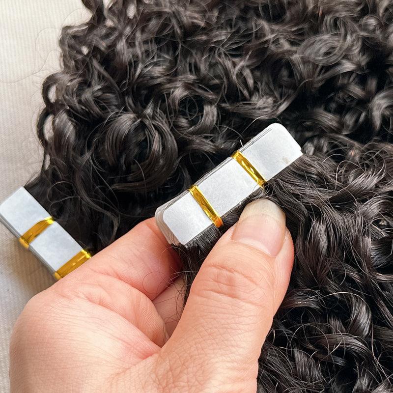 JYZ Tape in Hair Extensions Curly Human Hair Tape in Curly Extensions Double Sided Tape in Natural Curly Hair Extensions 100g 40 pcs - JYZ HAIR