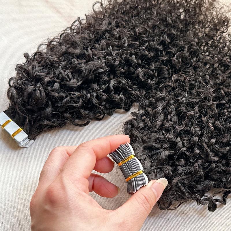 JYZ Tape in Hair Extensions Curly Human Hair Tape in Curly Extensions Double Sided Tape in Natural Curly Hair Extensions 100g 40 pcs - JYZ HAIR