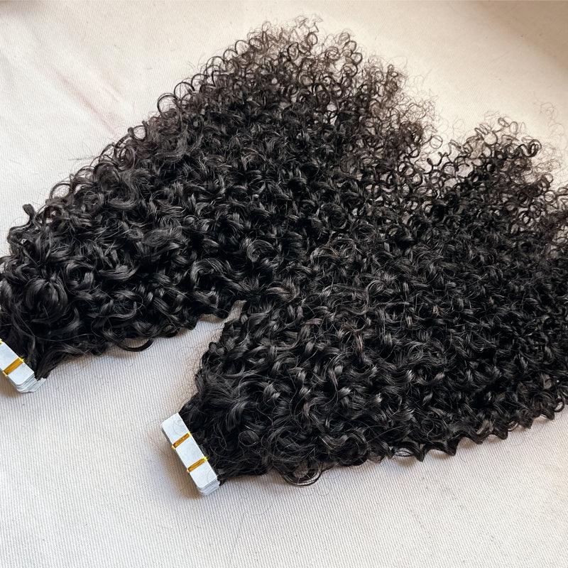 JYZ Tape in Hair Extensions Curly Human Hair Tape in Curly Extensions Double Sided Tape in Natural Curly Hair Extensions 100g 40 pcs - JYZ HAIR