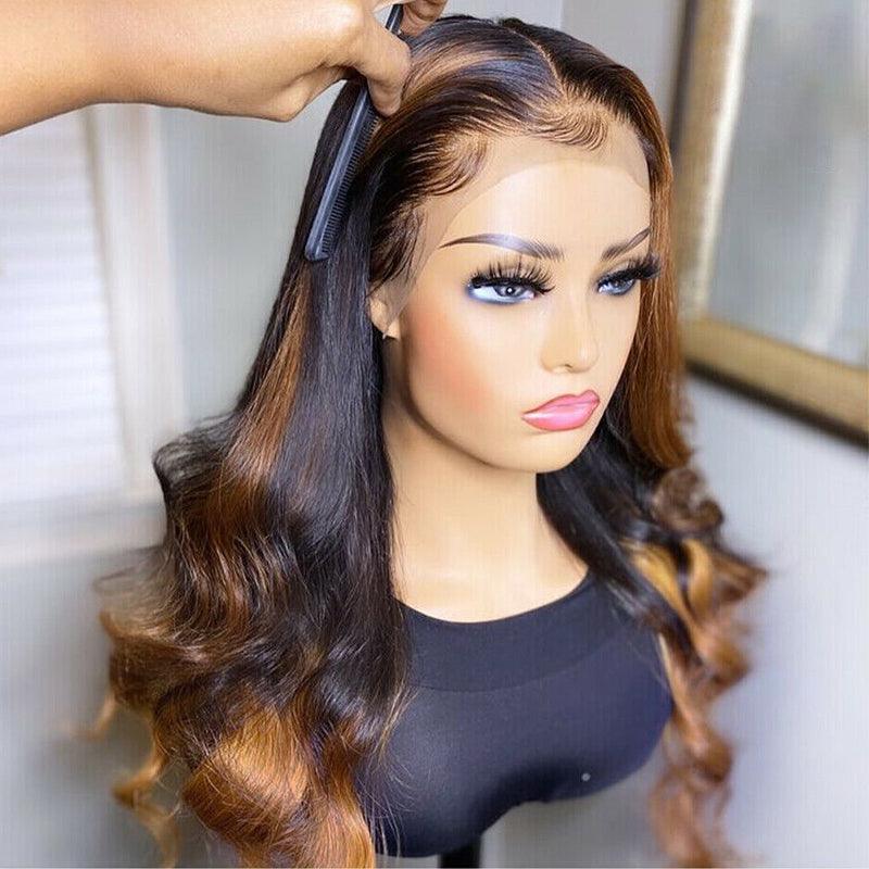 JYZ Ombre 1b/30# Loose Wave Lace Front Human Hair Wigs Middle Parting
