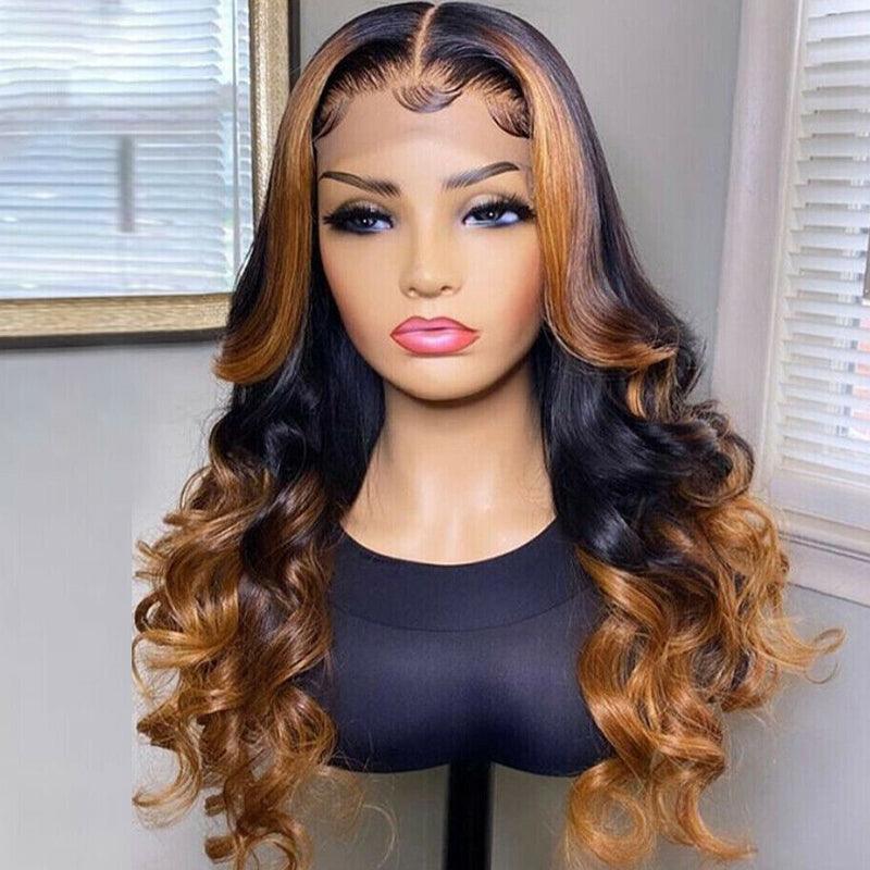 JYZ Ombre 1b/30# Loose Wave Lace Front Human Hair Wigs Middle Parting - JYZ HAIR